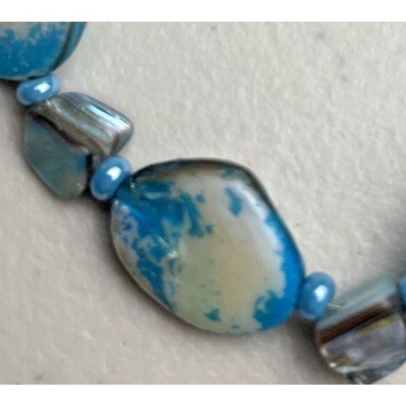 Dyed Blue Shell Necklace Bracelet Set Beaded Costume Jewelry Toggle Clasp Boho - Picture 6 of 16